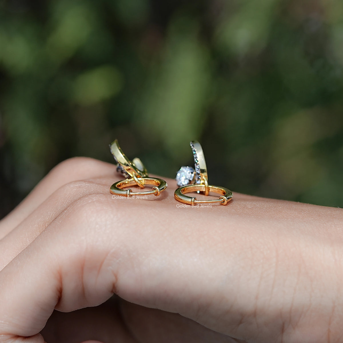 Pair Of a Old European Round Moissanite Dangle Hoop Earrings