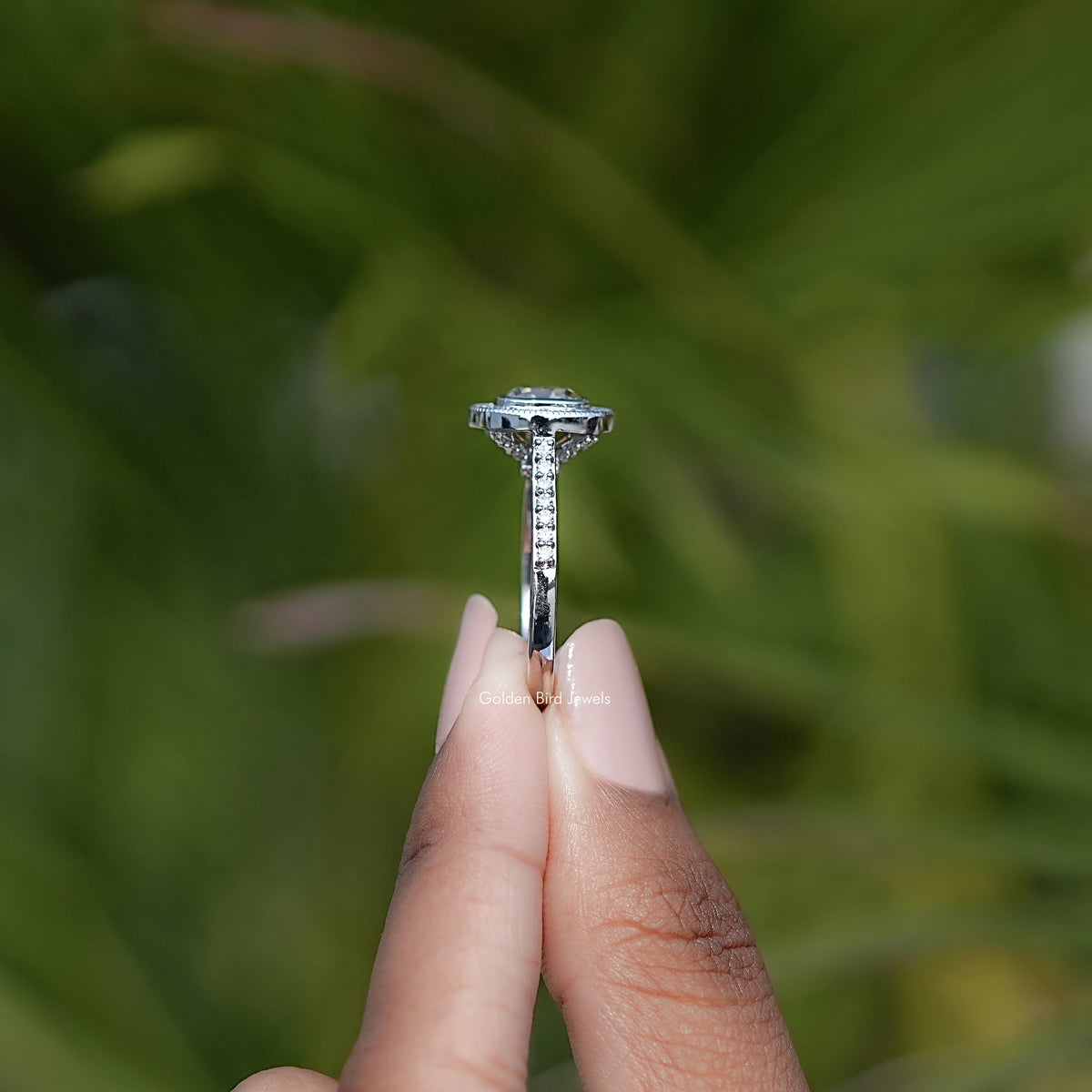 Moissanite Old Mine Cushion Halo Engagement Ring