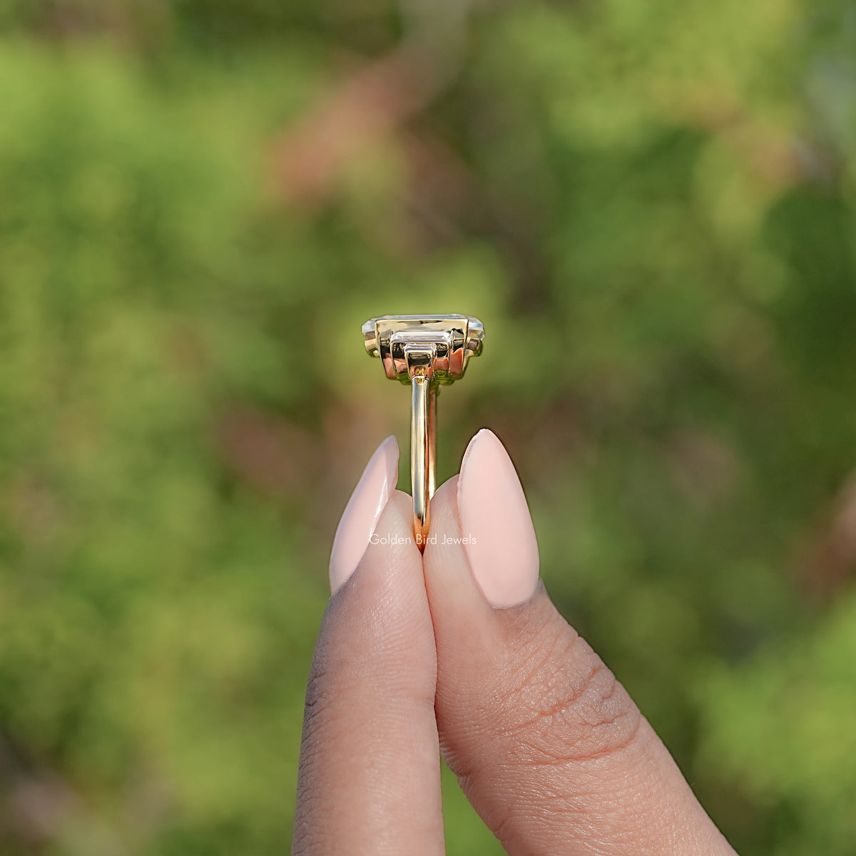 Old Mine Emerald Moissanite Five Stone Ring