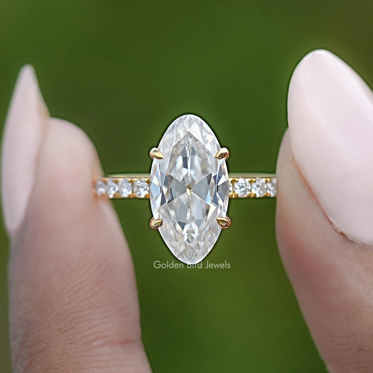 Moissanite Old Mine Moval Accent Engagement Ring