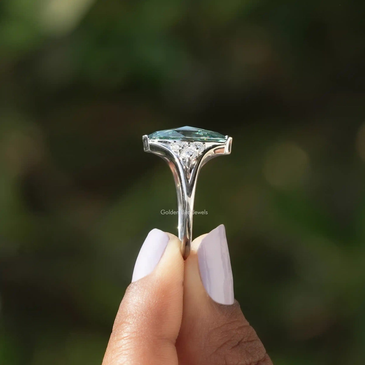 Side View of Rose Cut Marquise Vintage Engagement Ring