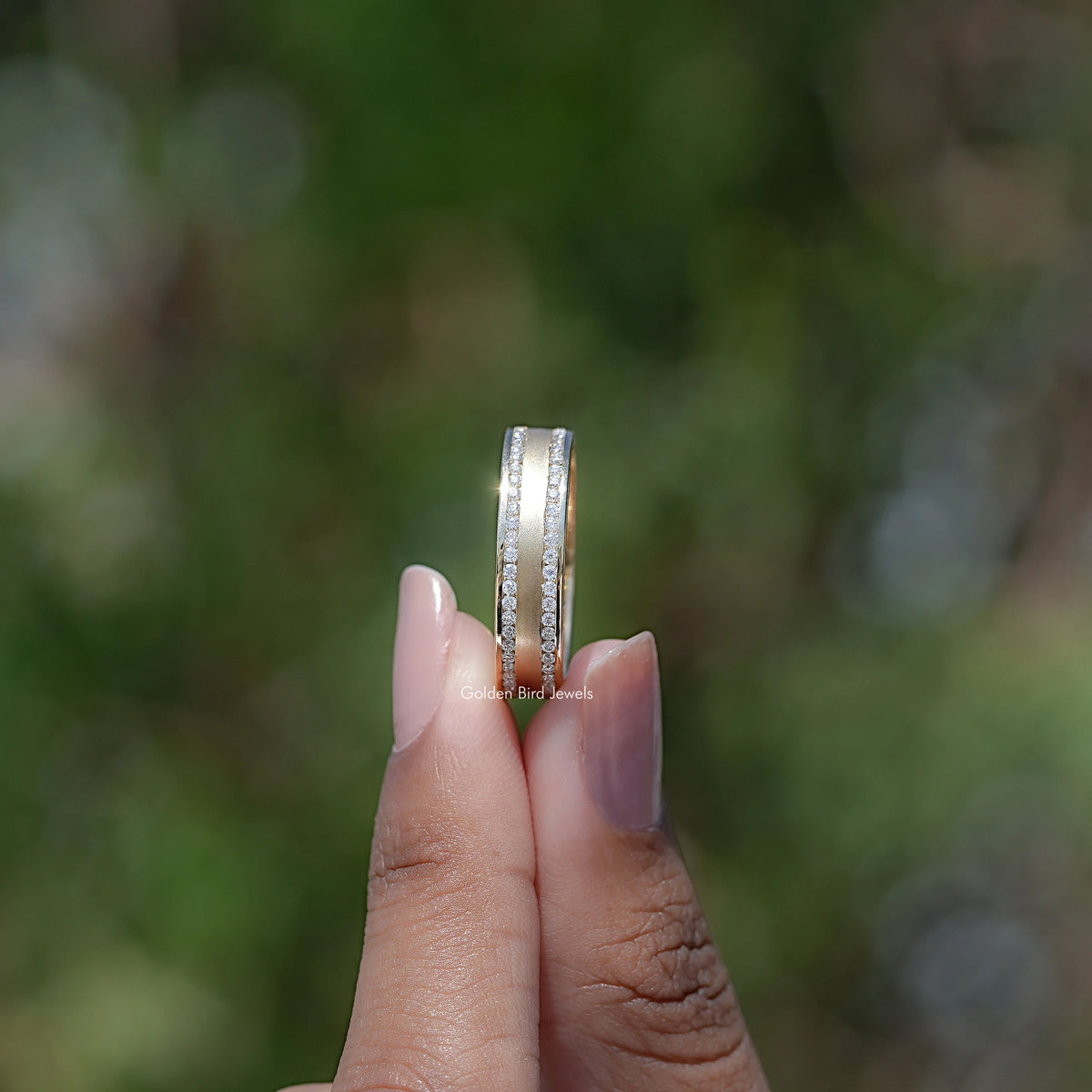 Side View of Moissanite Round Cut Full Eternity Wedding Band