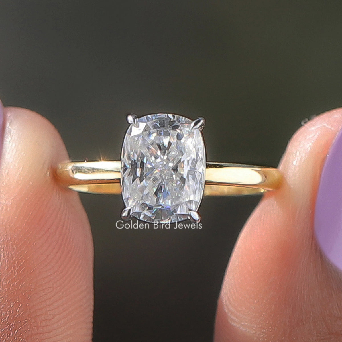 Elongated Cushion Cut Lab Diamond Solitaire Ring