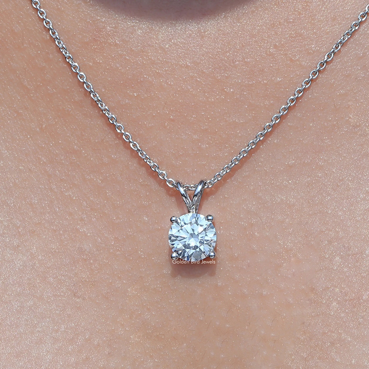 Close up view of Round Shaped Lab Diamond Solitaire Pendant