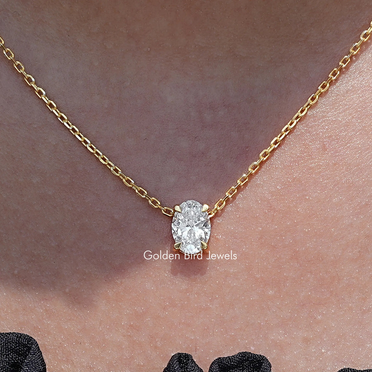 Close Up View of Oval Cut Lab Grown Diamond Solitaire Pendant Necklace