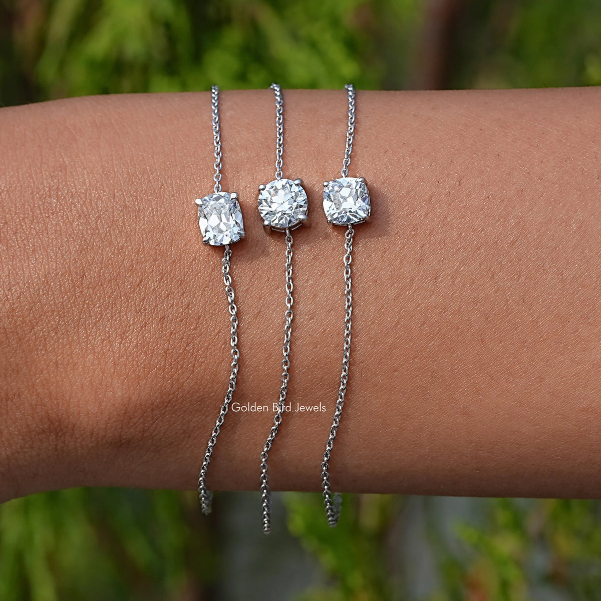 Close up View of Multi Shape Diamond Delicate Chain Bracelet