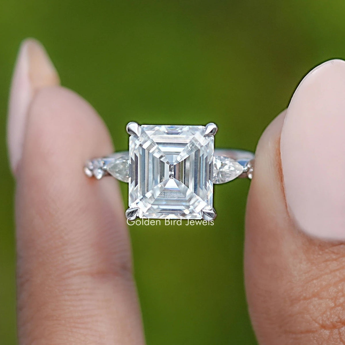 Colorless Old Mine Asscher Moissanite Accent Ring