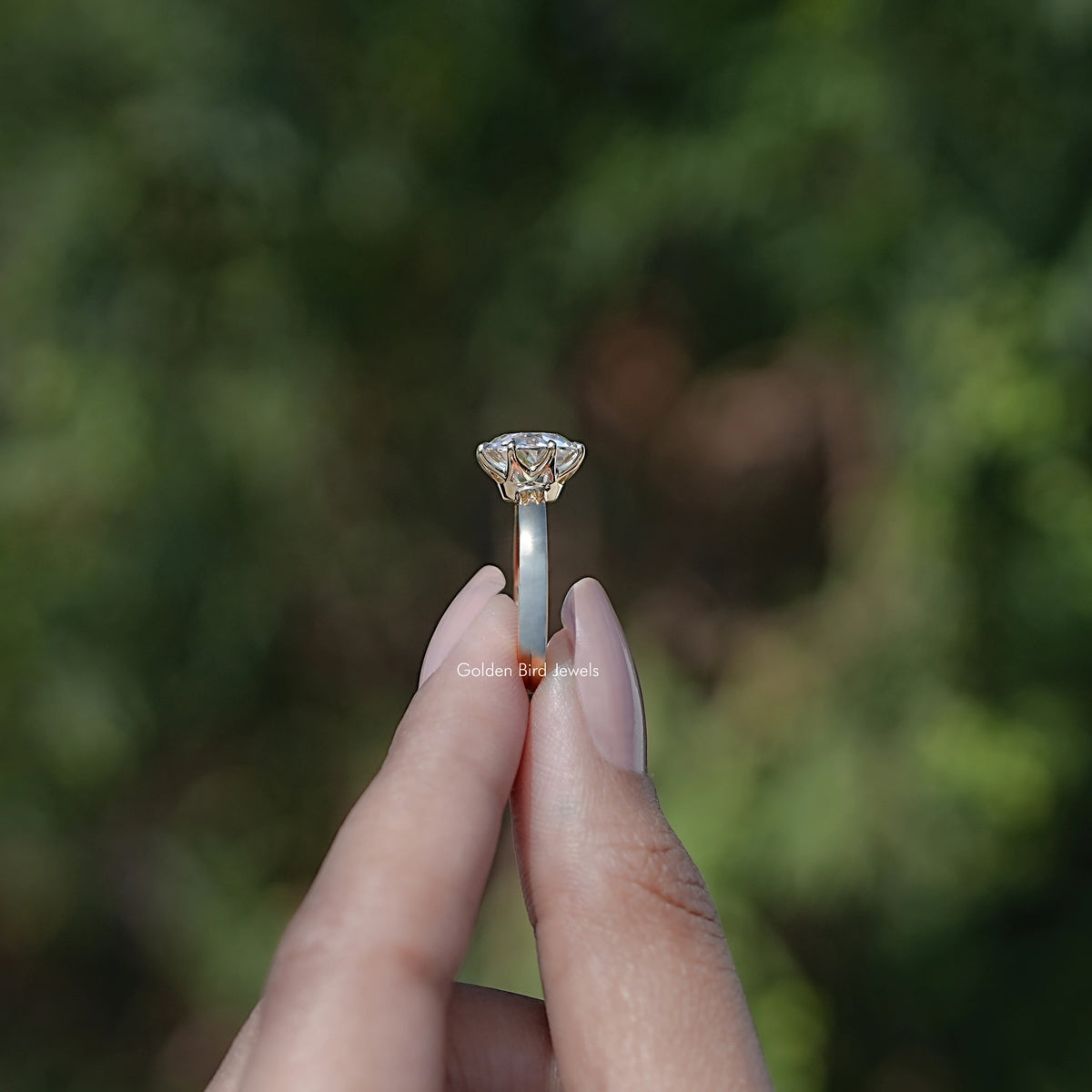 Side View Of Round Moissanite Solitaire Ring