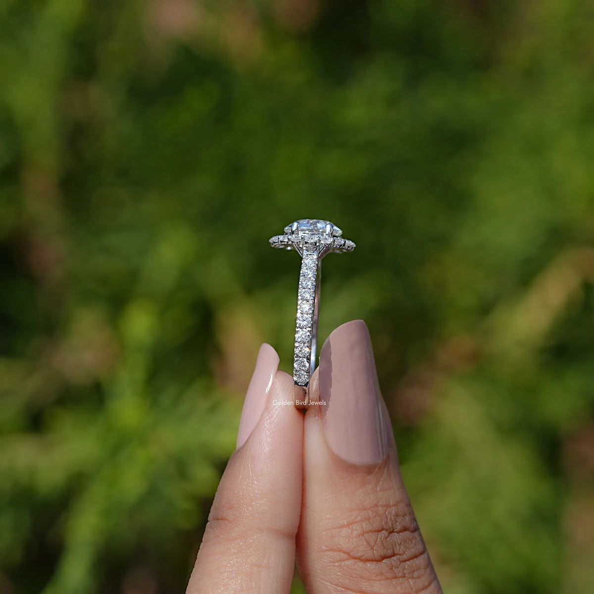 Side View of Old European Round Lab Diamond Halo Accent Ring
