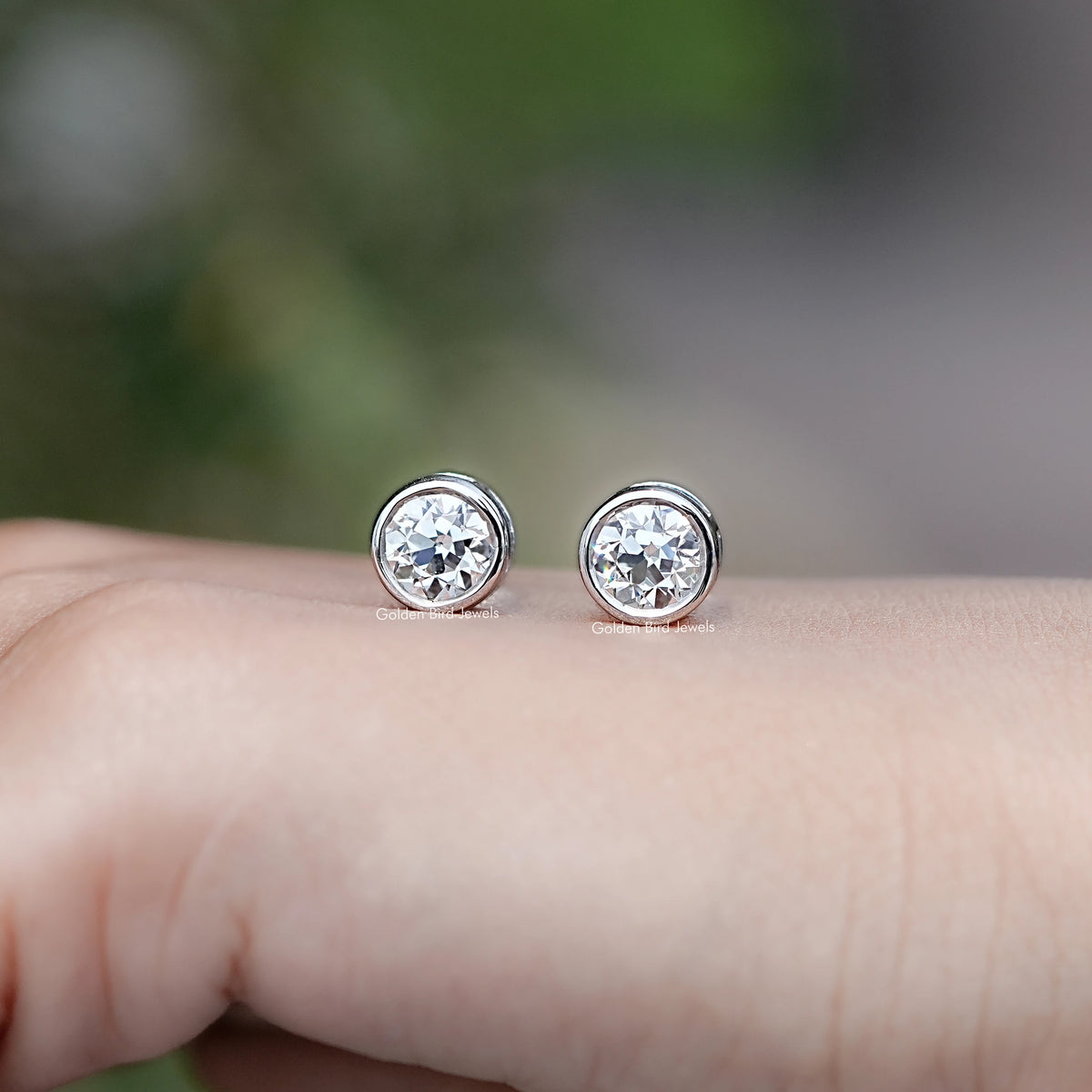 Front view of Old European Cut Round Diamond Stud Earrings