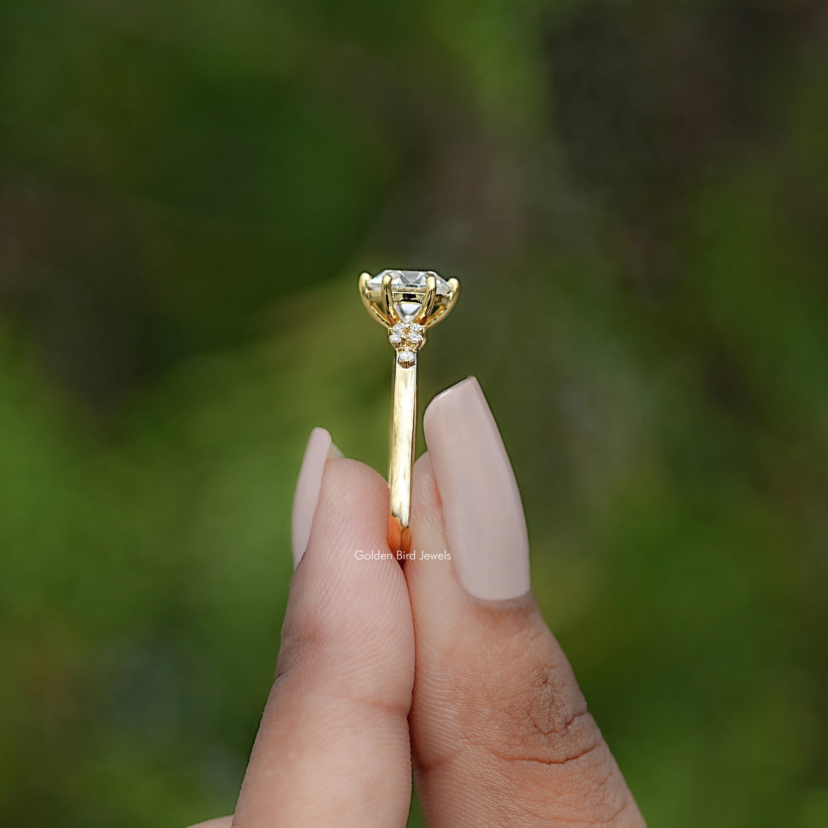 Side View of Old European Round Moissanite Solitaire Ring