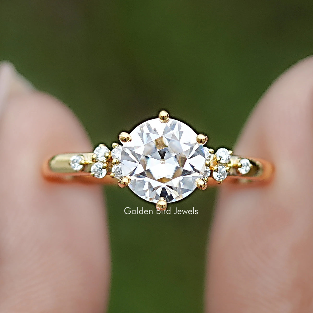 Front view of Old European Round Moissanite Solitaire Ring