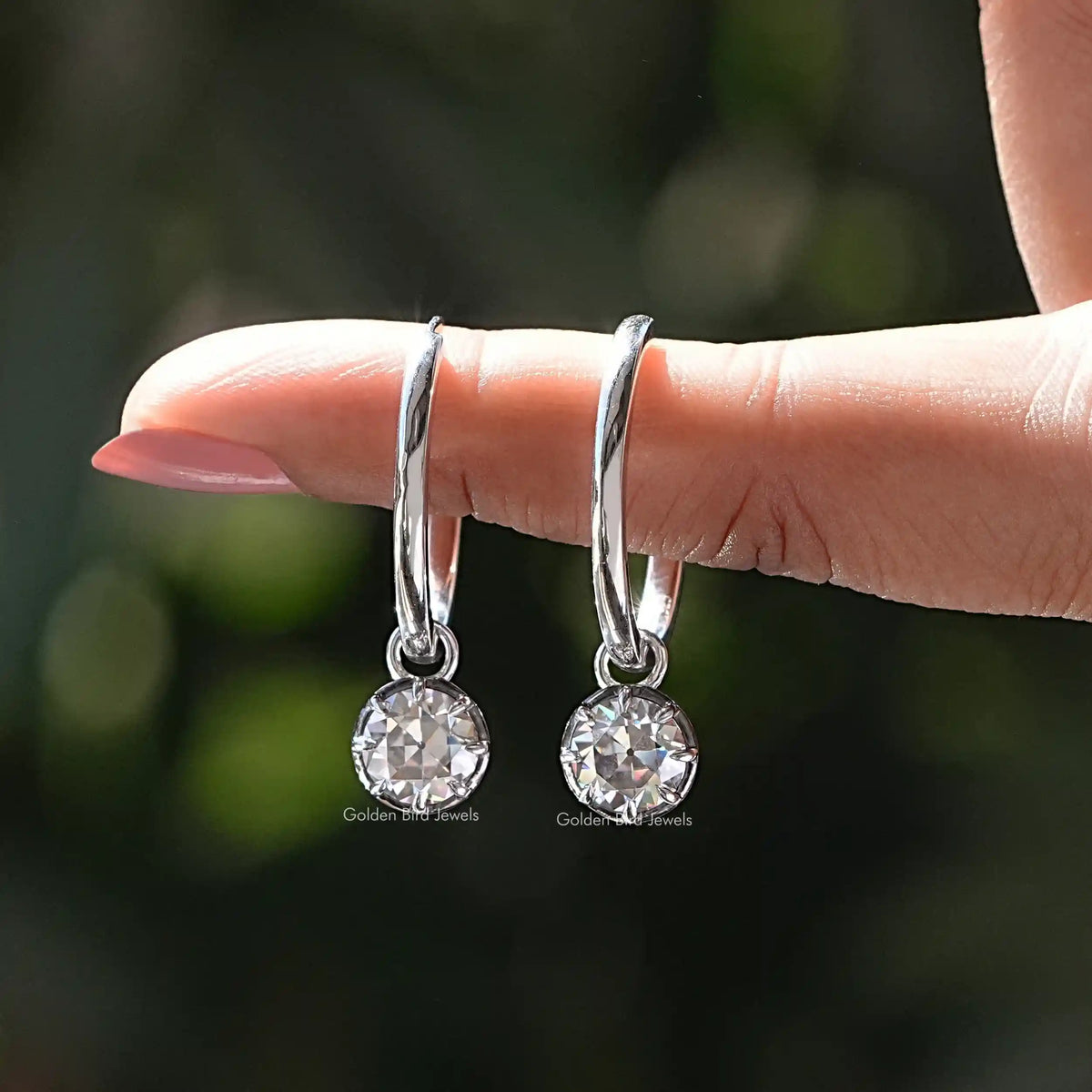 Moissanite Old European Cut Round Dangle Earrings