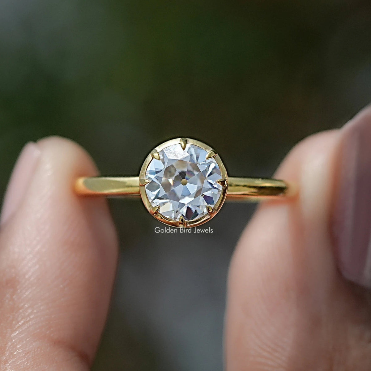 Front view of Old European Round Cut Moissanite Solitaire Ring