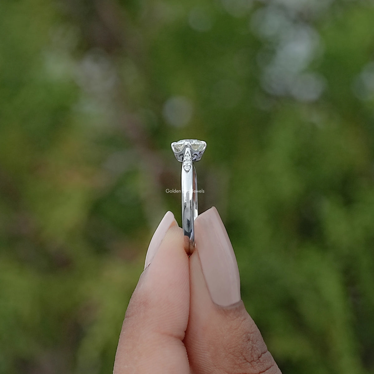 Side View of Old European Round Moissanite Solitaire Ring