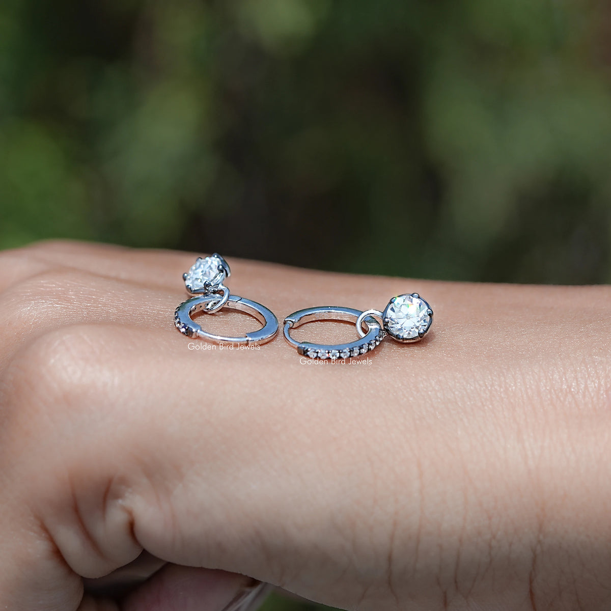 Pair Of a Old European Round Moissanite Dangle Hoop Earrings