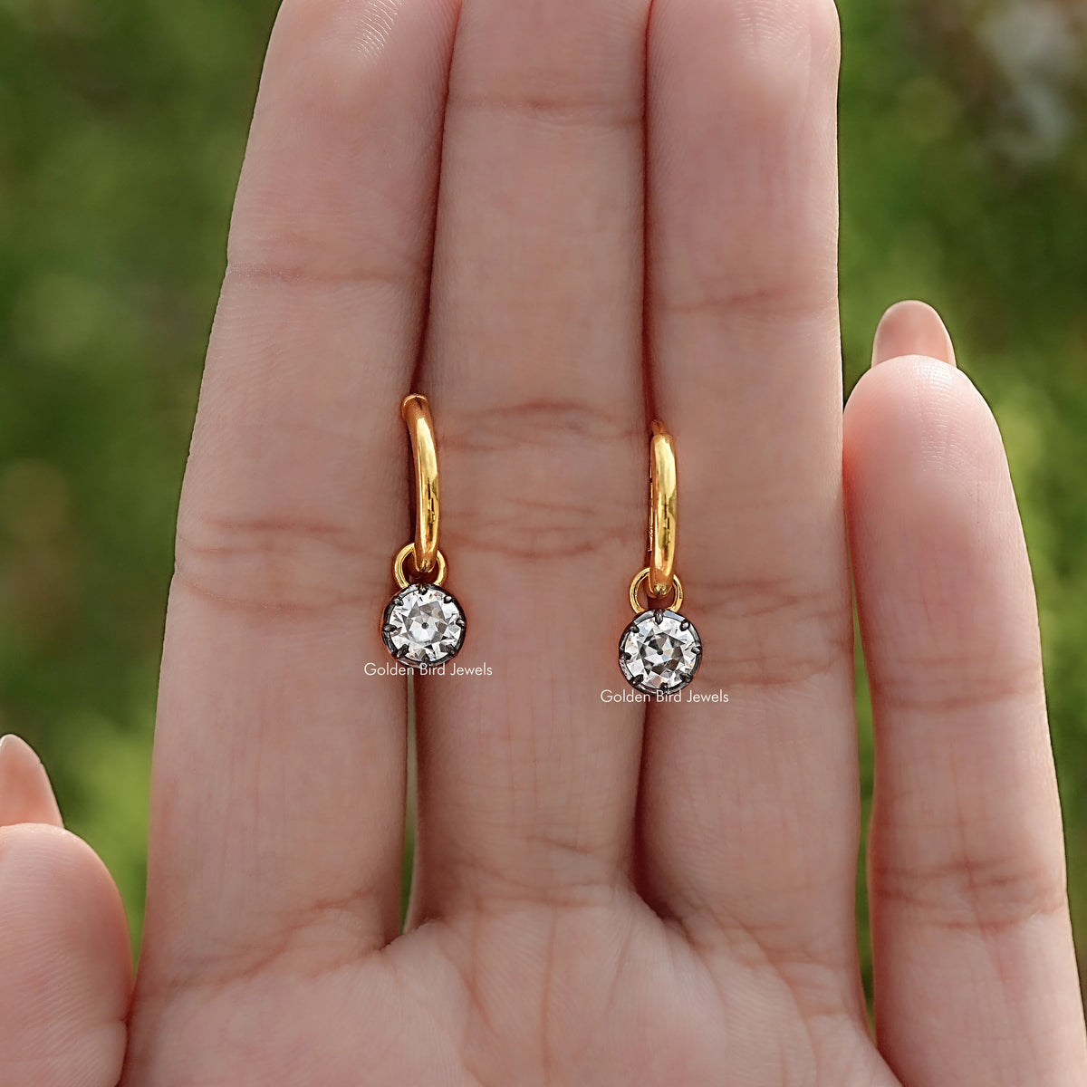 Old European Cut Round Moissanite Dangle Earrings