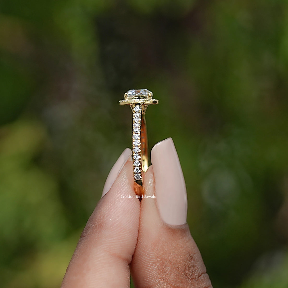 Side View of Old European Round Moissanite Solitaire Ring