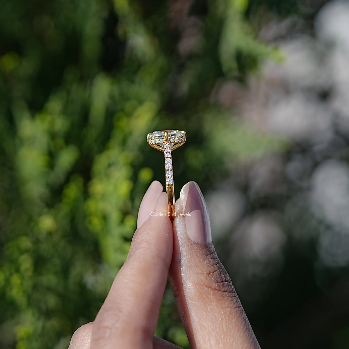 Side View of Old Mine Cushion Moissanite Solitaire Ring