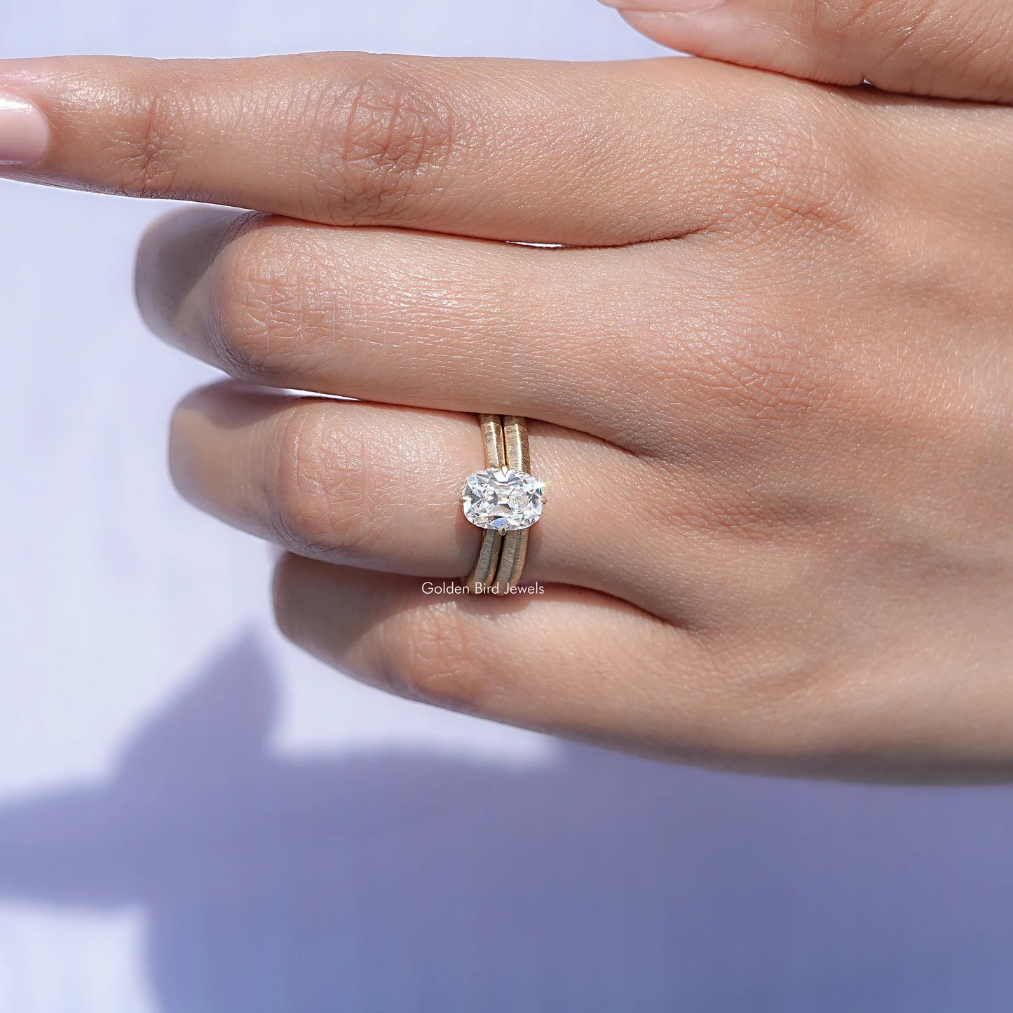 Old Mine Cushion Cut Lab Diamond Bridal Ring Set