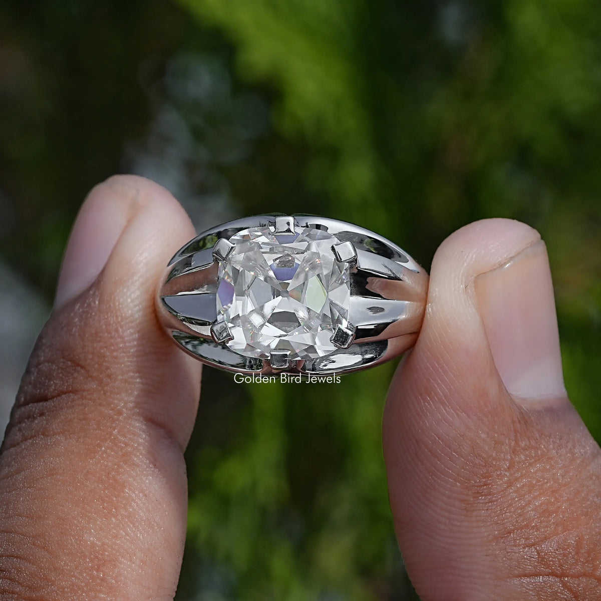 Old Mine Cushion Cut Moissanite Solitaire Ring