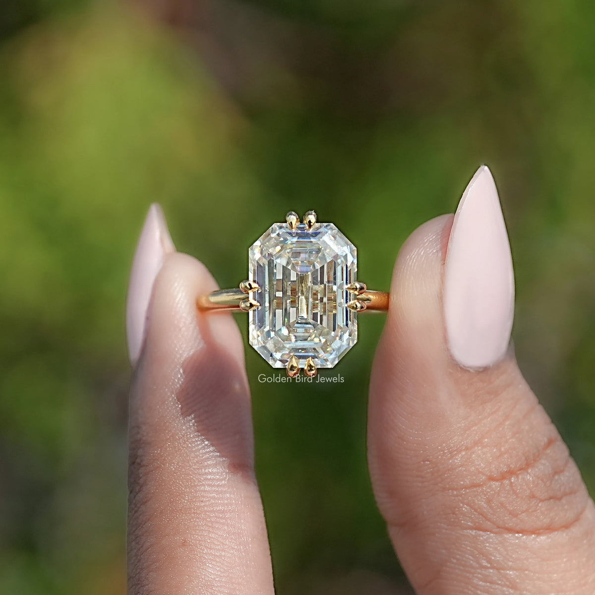 Old Mine Emerald Moissanite Solitaire Engagement Ring