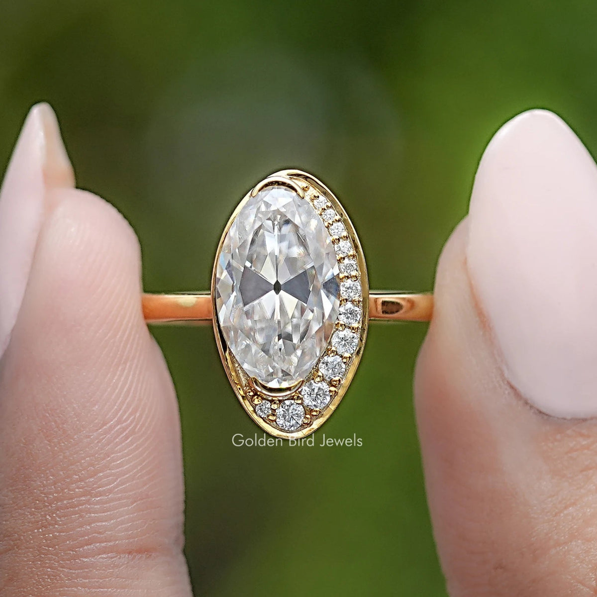 Old Mine Moval Cut Moissanite Engagement Ring