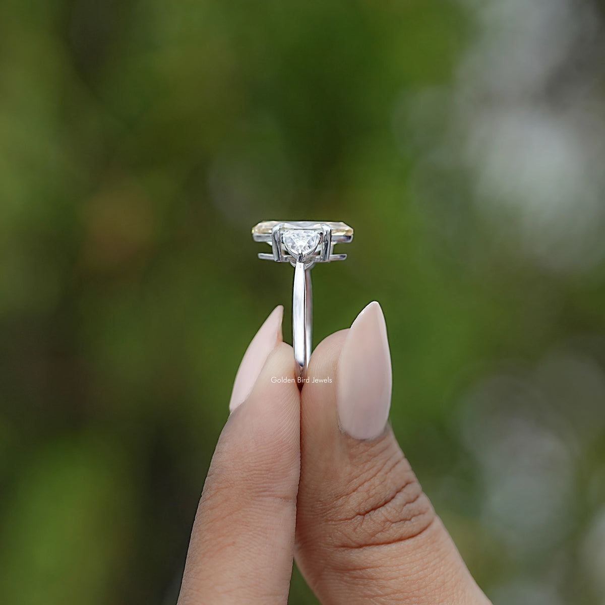 Old Mine Moval Moissanite Three Stone Ring