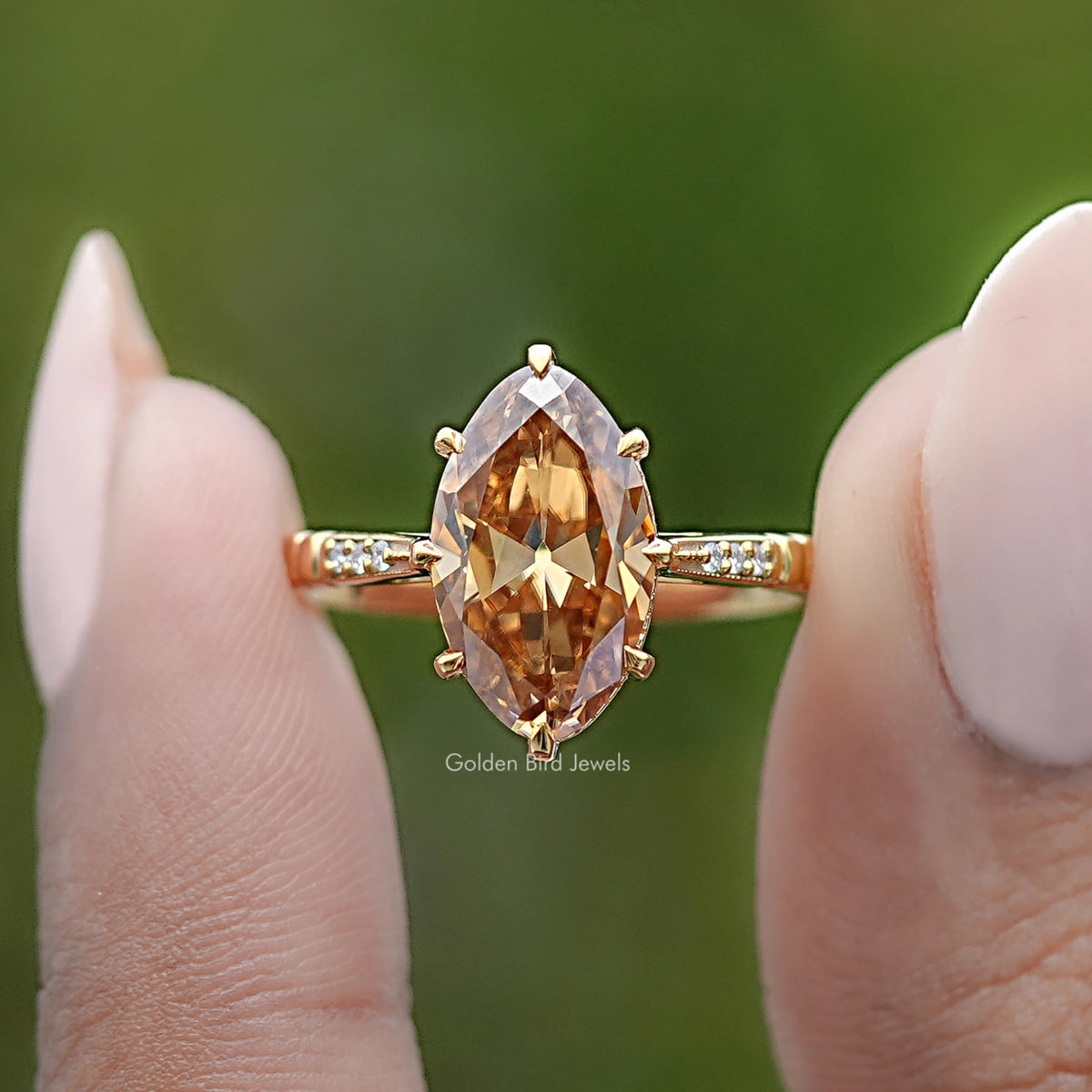 Old Mine Moval Moissanite Accent Stone Ring