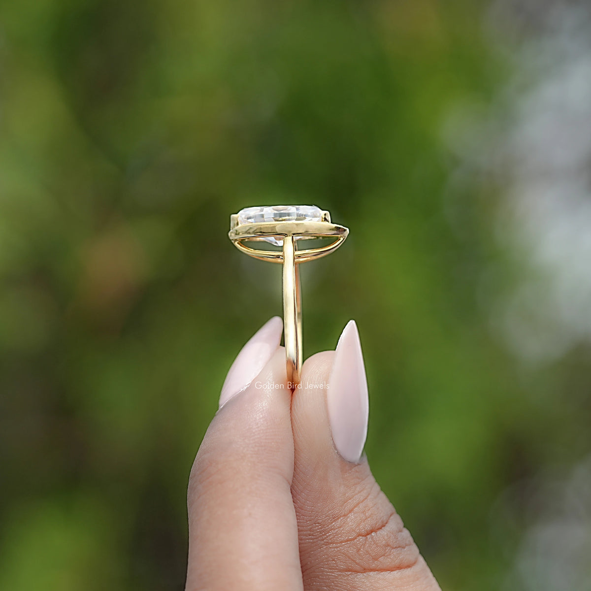 Old Mine Moval Cut Moissanite Engagement Ring