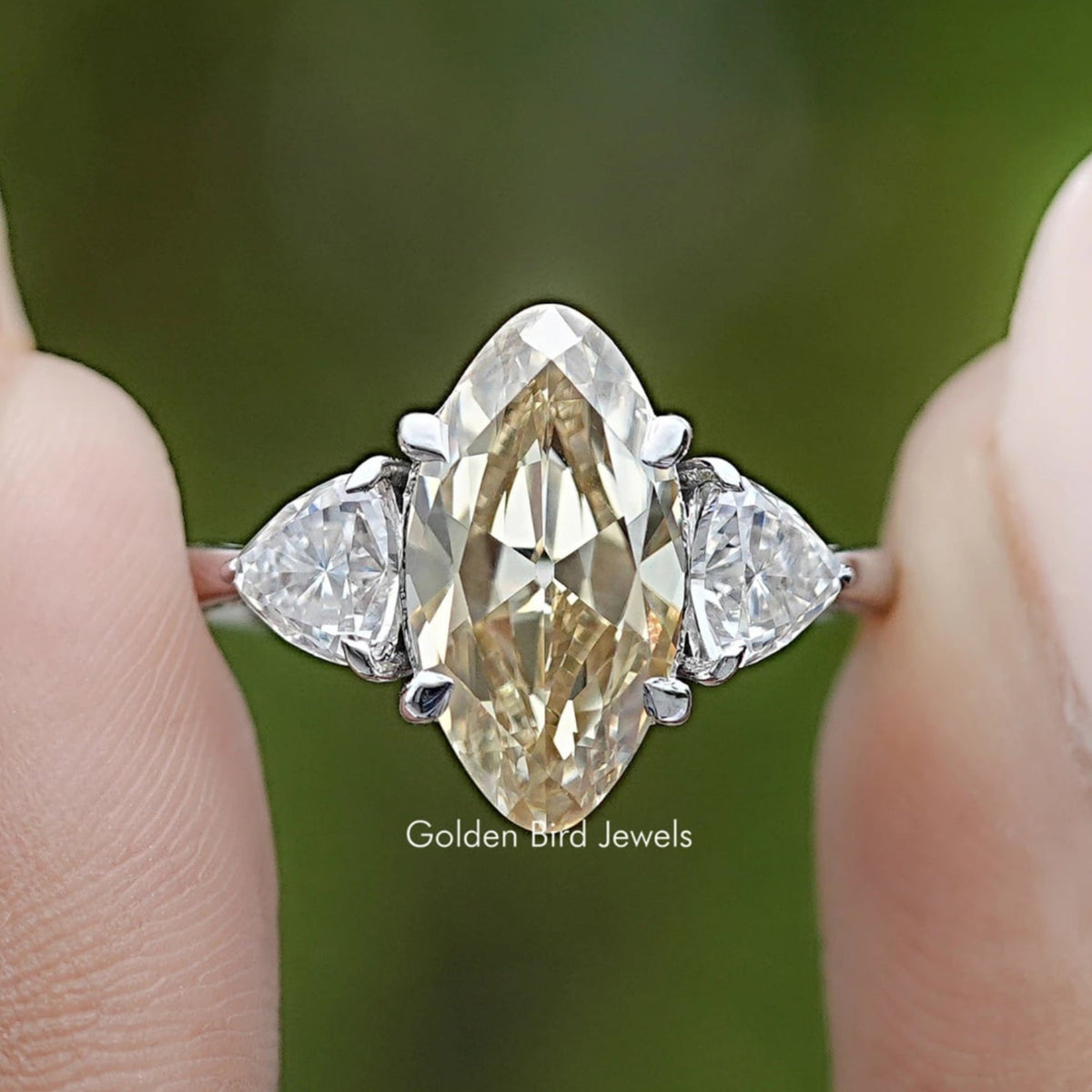 Old Mine Moval Moissanite Three Stone Ring