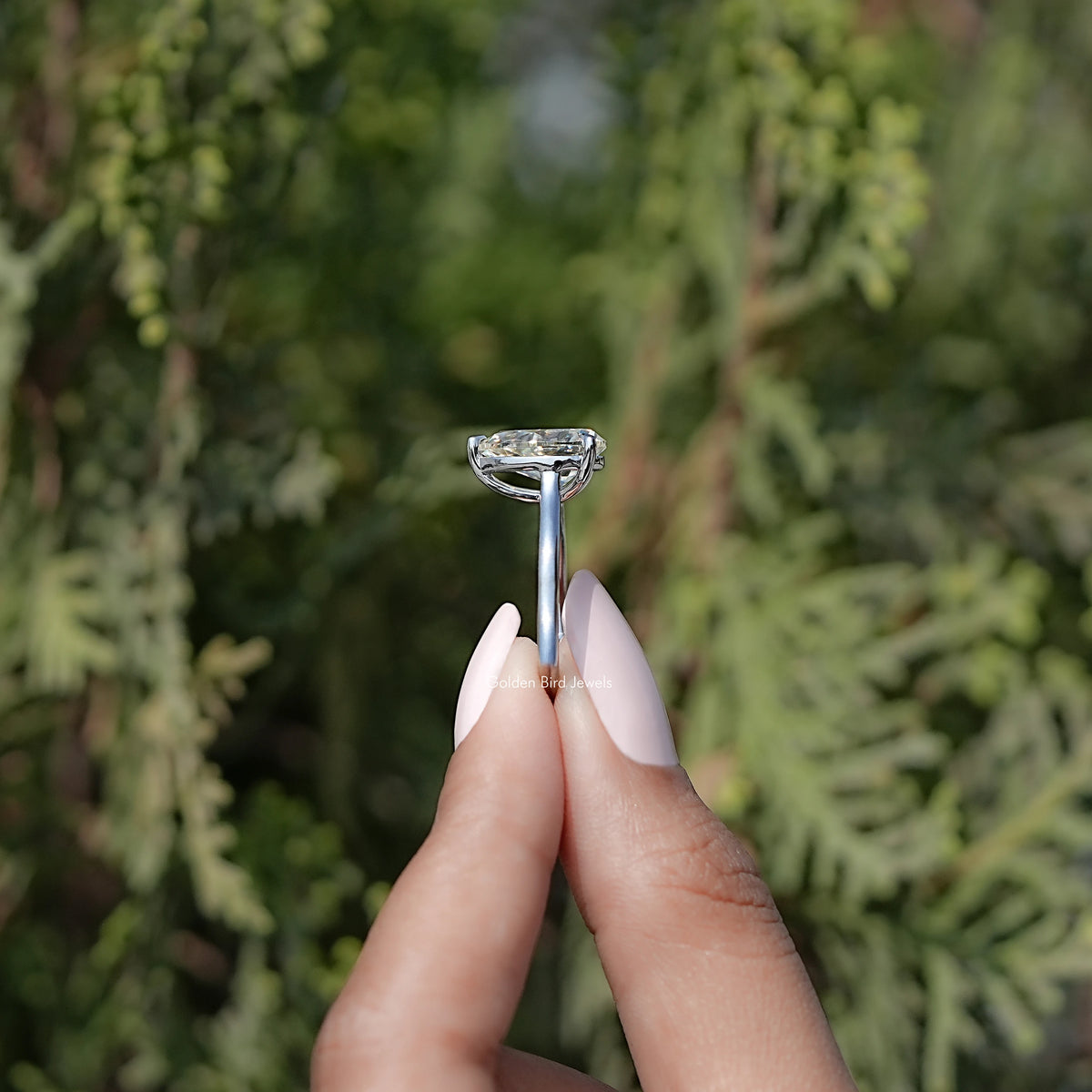 Side View of Old Mine Pear Moissanite Solitaire Ring