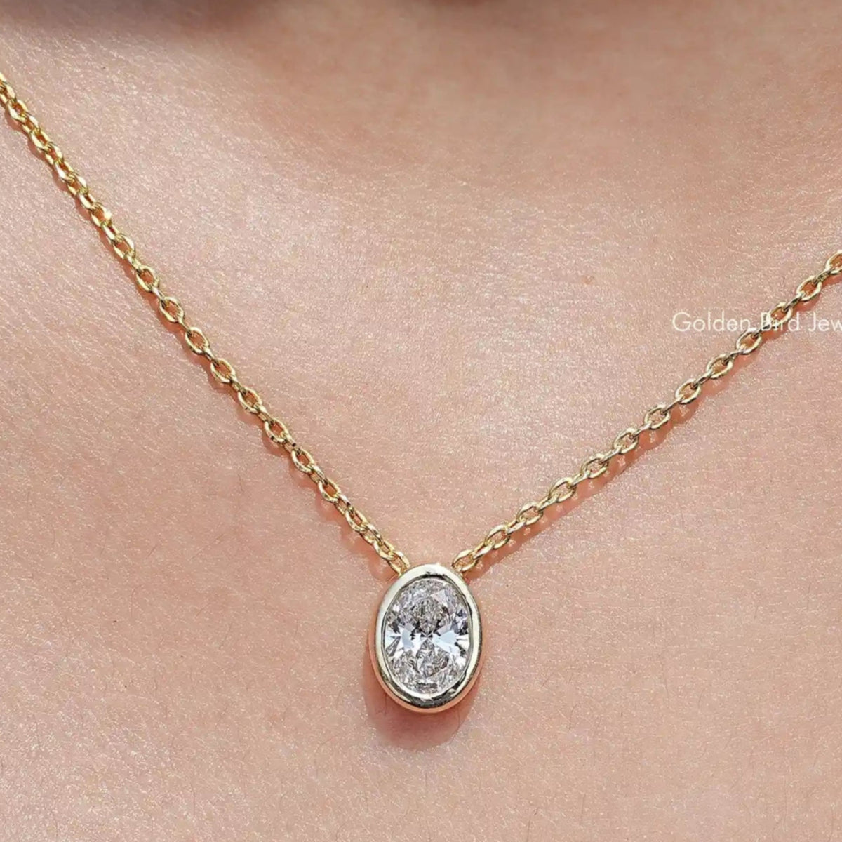 Oval Cut Lab Diamond Bezel Set Solitaire Pendant