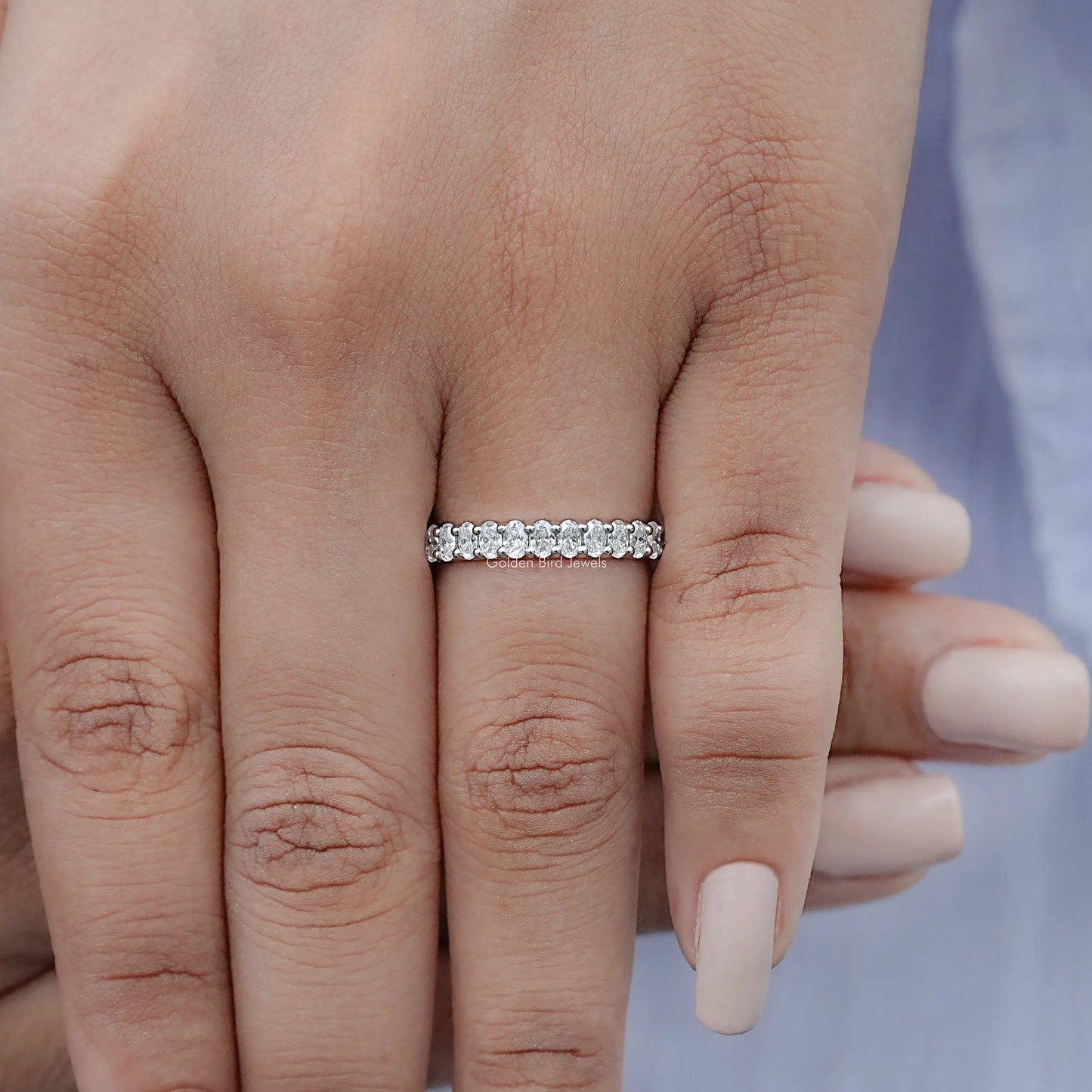 Oval Moissanite Half Eternity Stacking Band