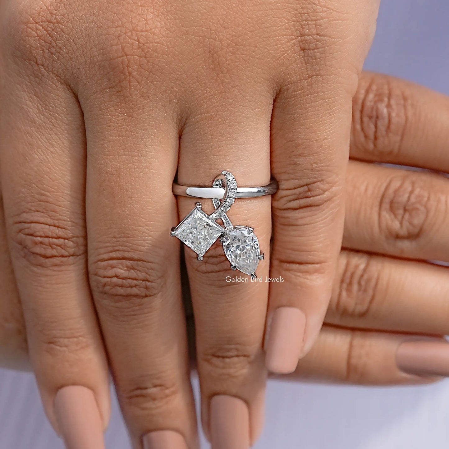 Detailed View Of Pear And Princess Cut Moissanite Toi Moi Ring
