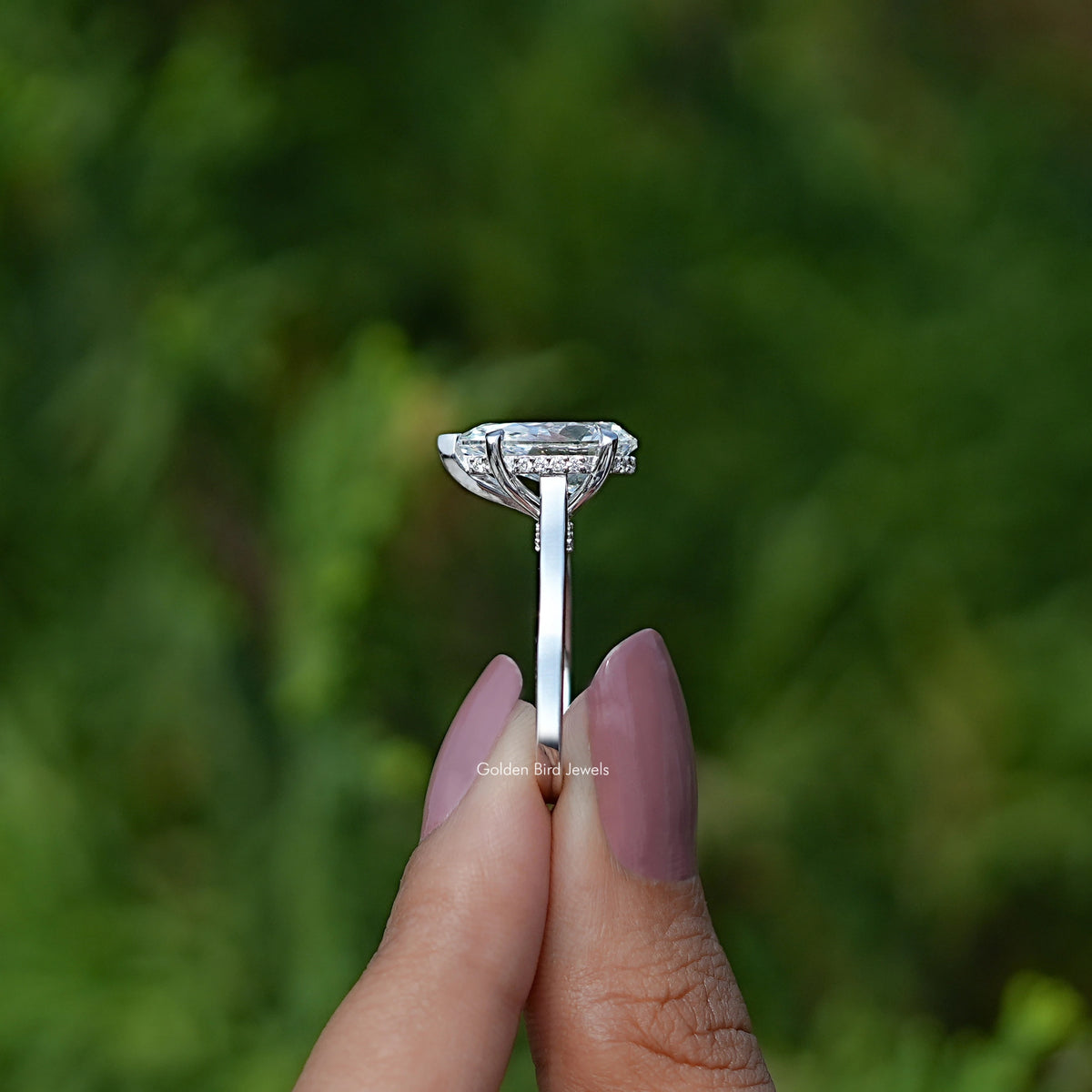 Side View Of Diamond Bridge Accent Wedding Ring