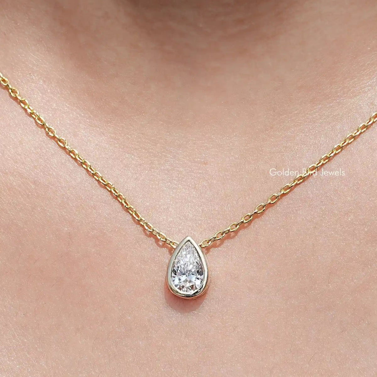 Bezel Set Pear Cut Lab Diamond Solitaire Pendant