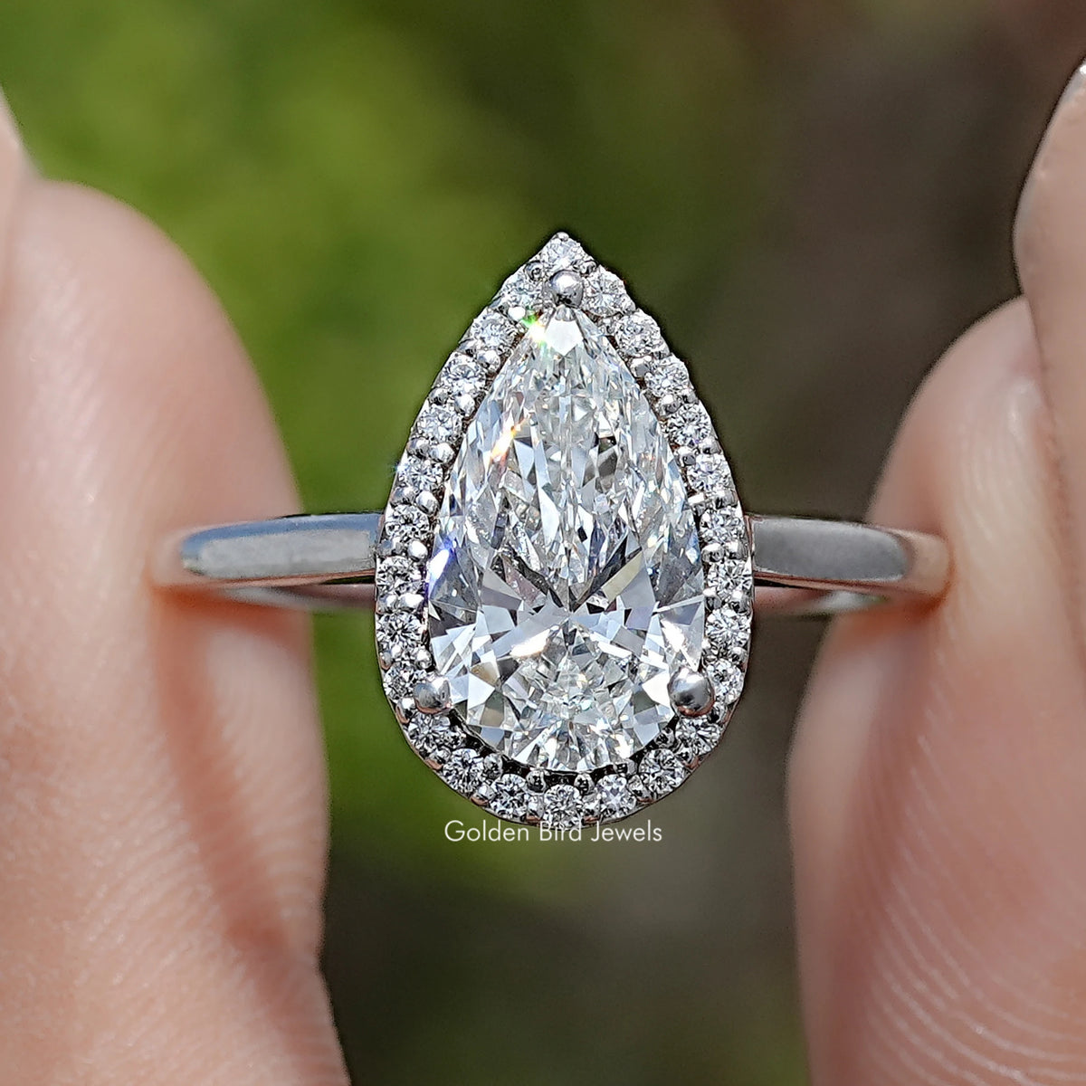 Pear Shaped Lab Diamond Halo Engagement Ring
