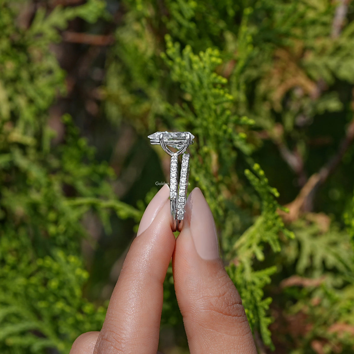 Side view of Pear Shape Lab Diamond Wedding Ring
