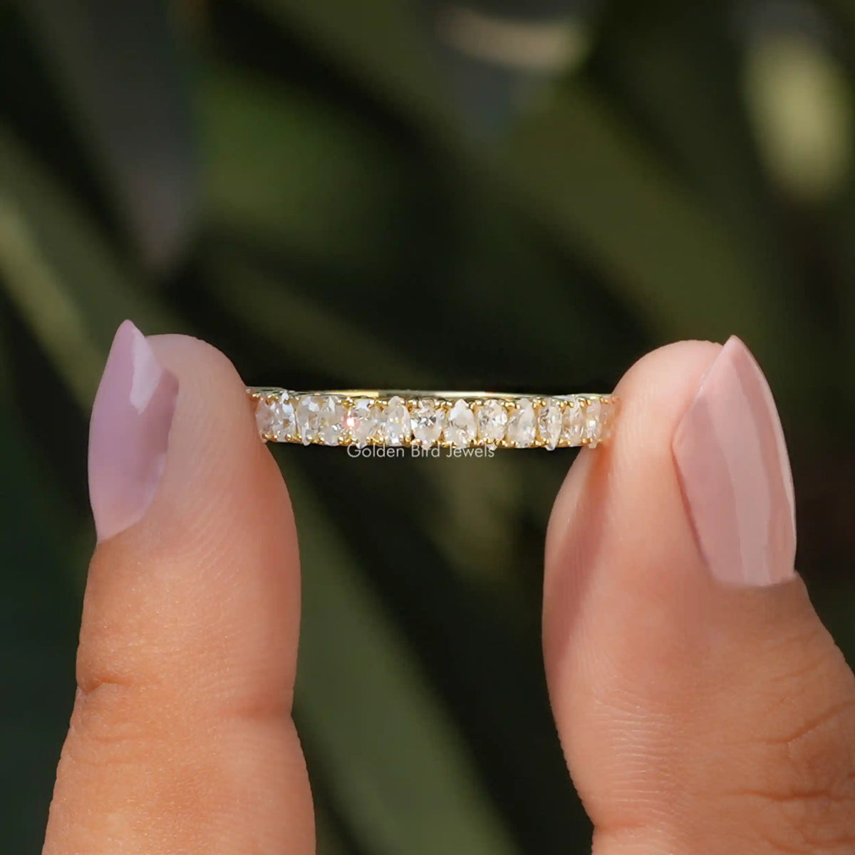 Pear Shaped Moissanite Half Eternity Stacking Band
