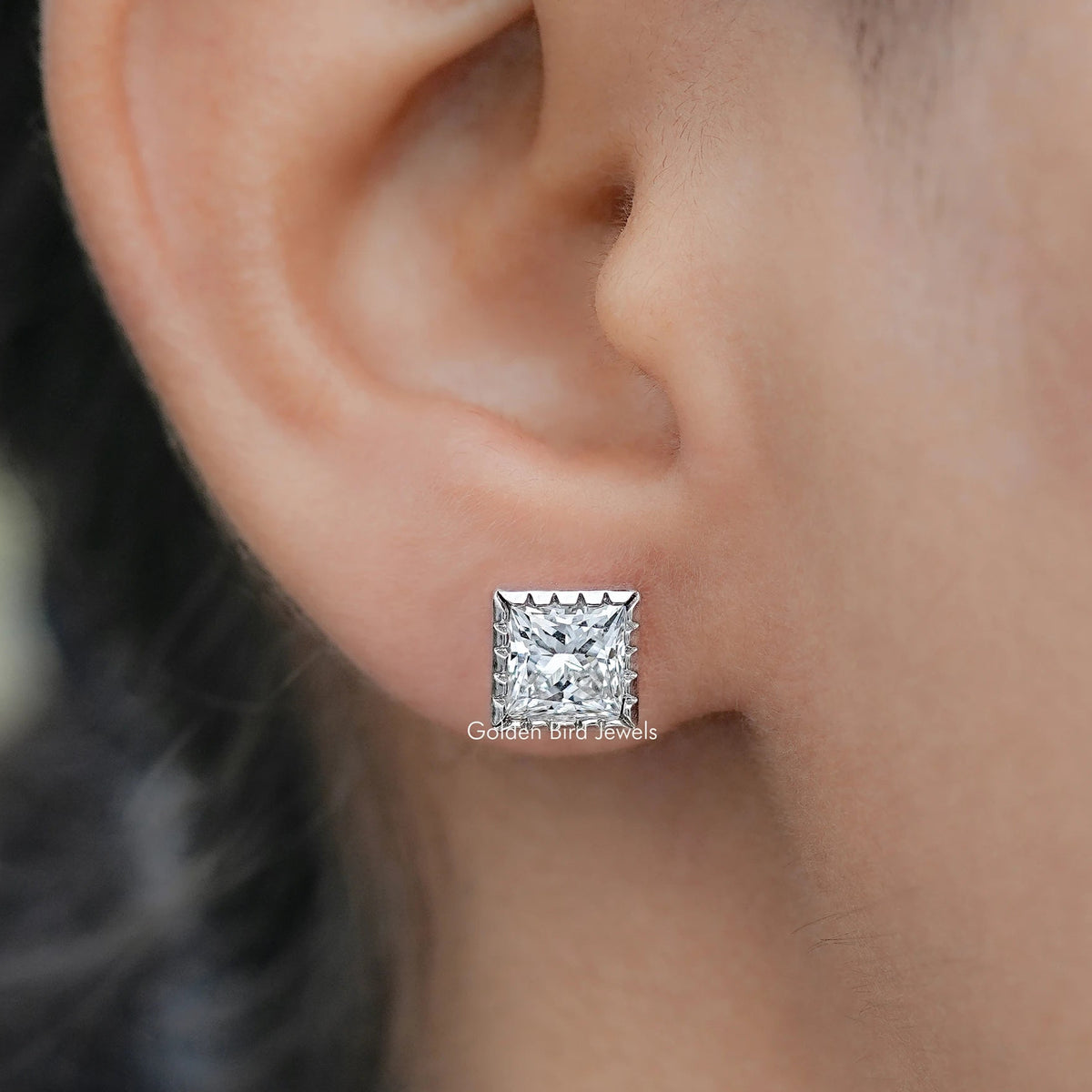 Princess Cut Lab Diamond Milgrain Stud Earrings