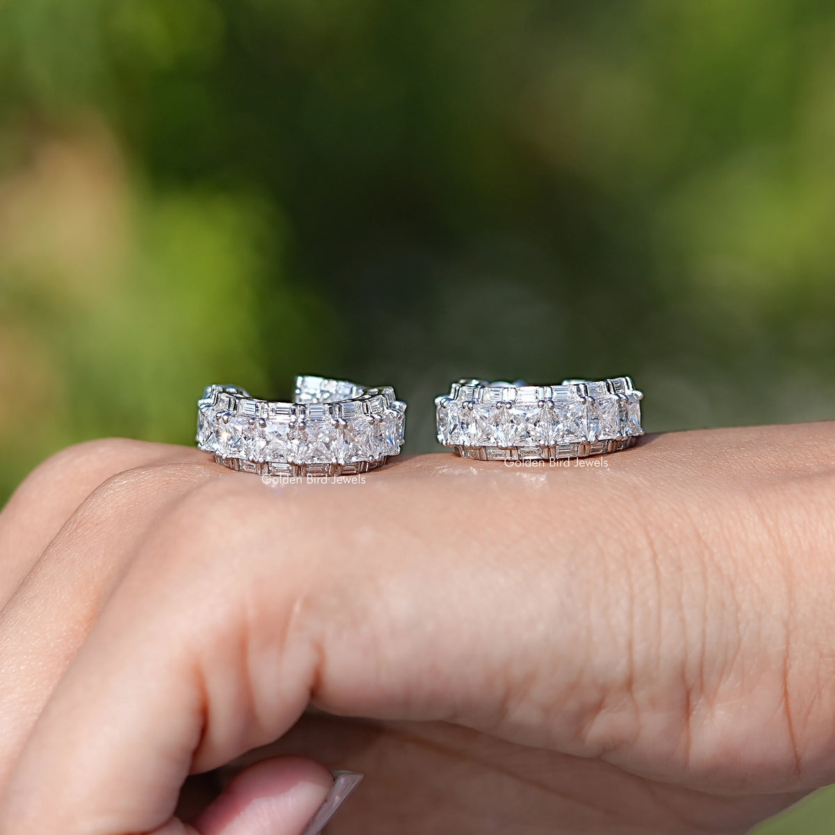 Princess Moissanite C-Hoop Earring In White Gold