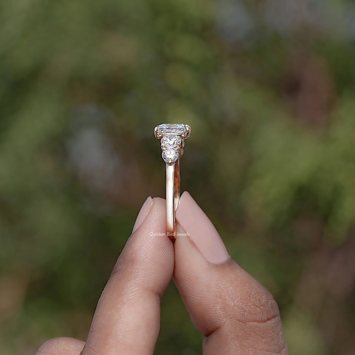 Side View of Princess Diamond Five Stone Engagement Ring