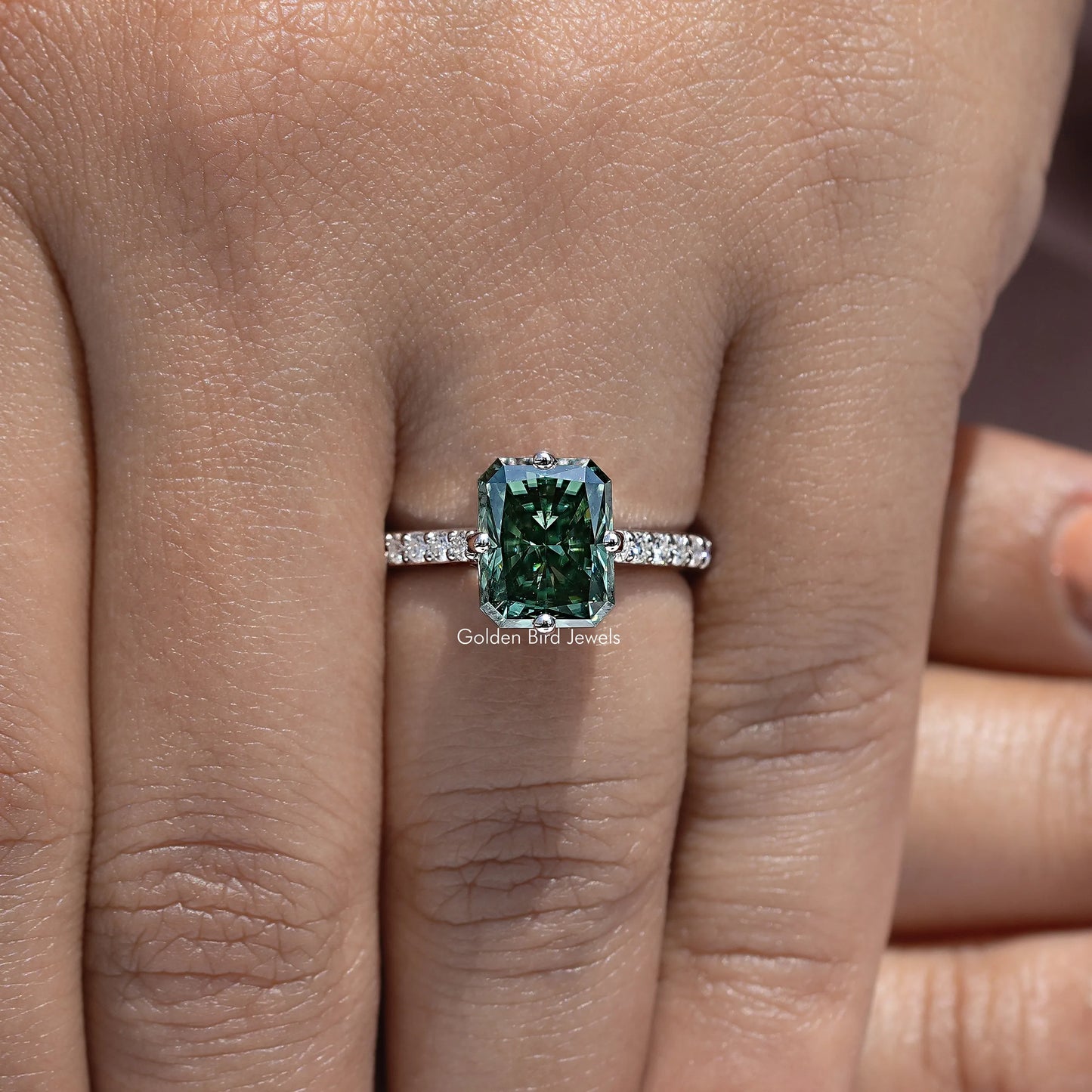 Radiant Cut Moissanite Solitaire Accent Wedding Ring