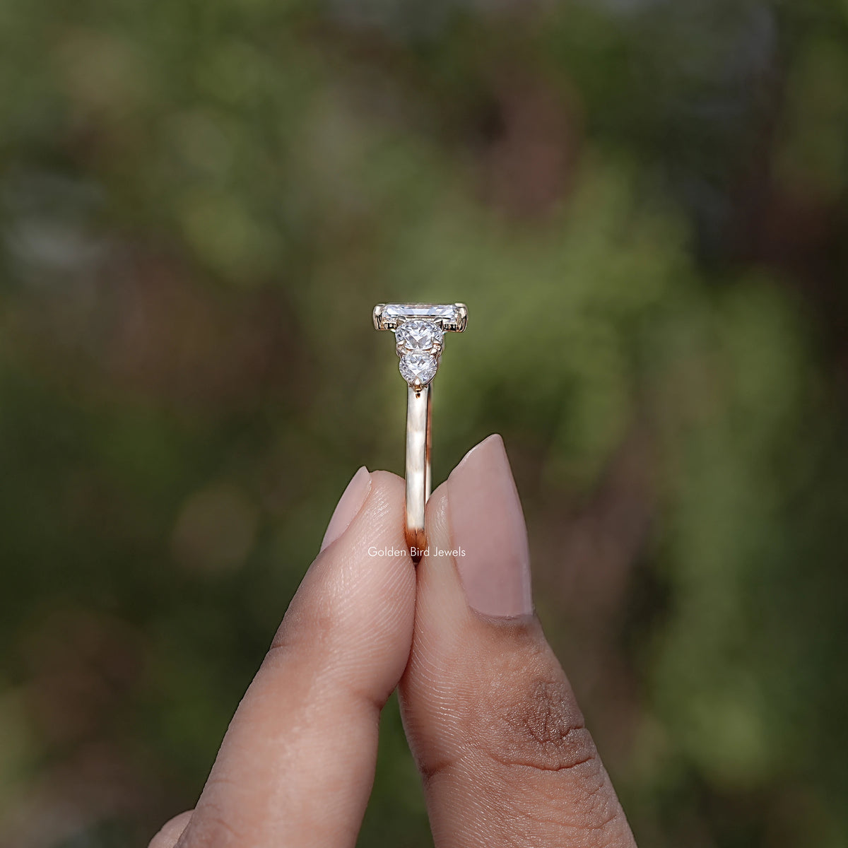 Side View of Radiant Diamond Five Stone Engagement Ring