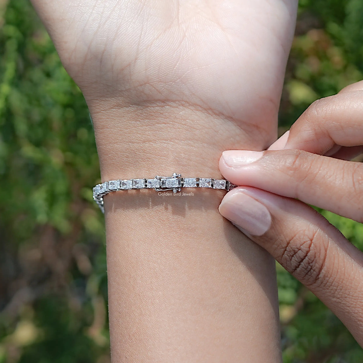 Back View Of Radiant Cut Lab Grown Diamond Tennis Bracelet