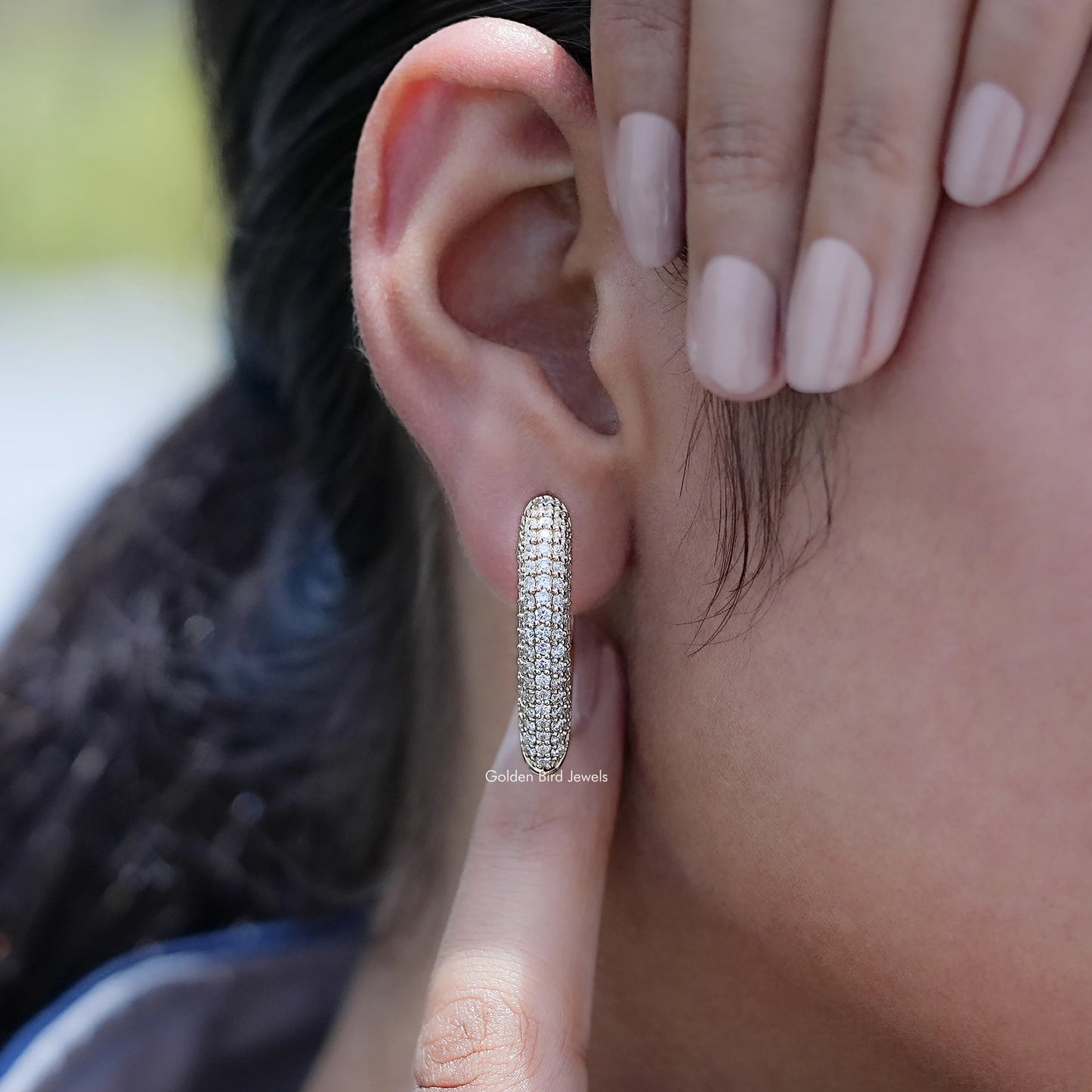 Round Cut Lab Diamond Pave Set Hoop Earrings