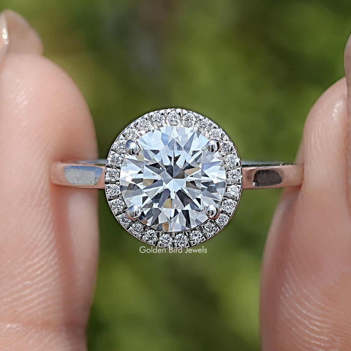 Round Cut Lab Diamond Halo Engagement Ring