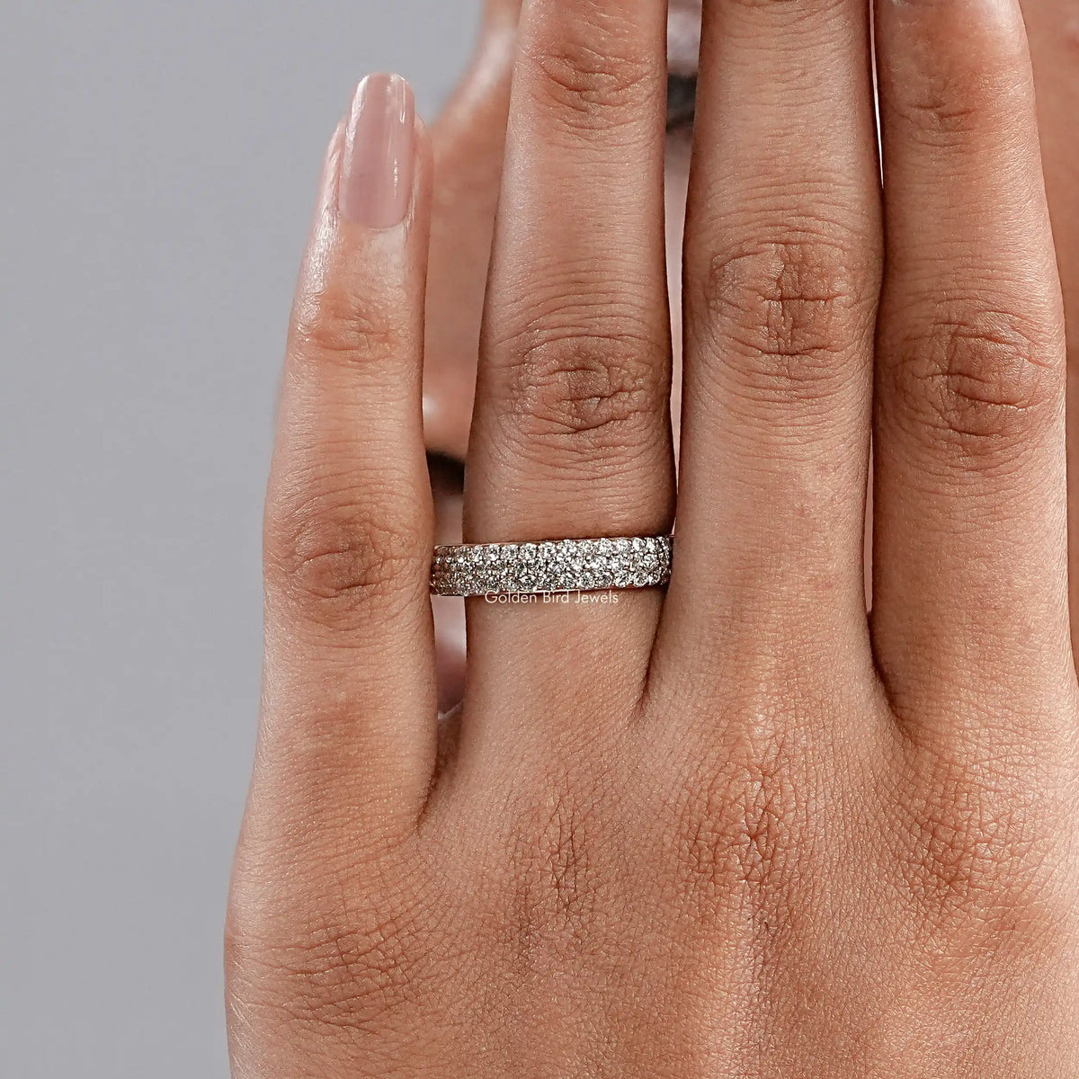 Round Cut Lab Diamond Pave Set Wedding Band