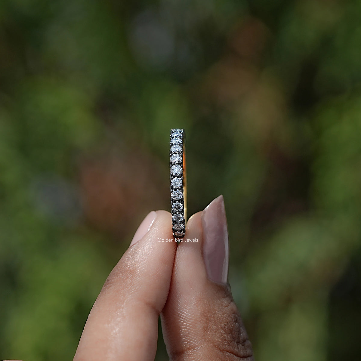 Side View of Round Cut Moissanite Full Eternity Stacking Band